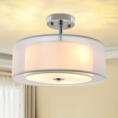 3-light Classic Semi Flush Mount Ceiling Light with Drum Shade Adjustable Height and E26 Base